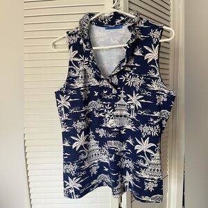 J. McLaughlin Navy and Cream Patterned Top